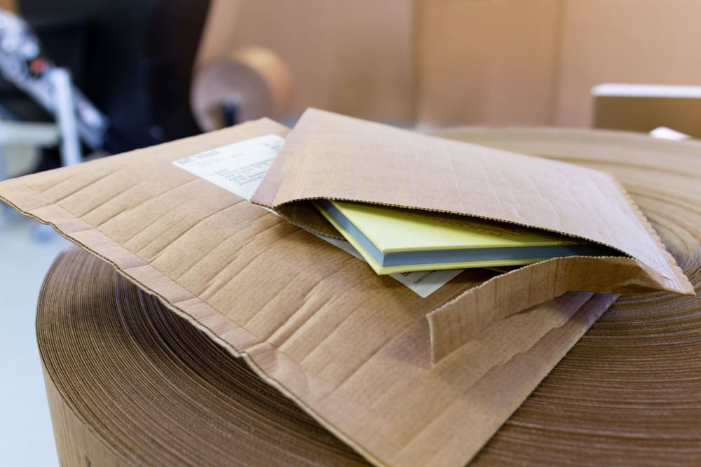 Envelope made from recycled corrugated cardboard