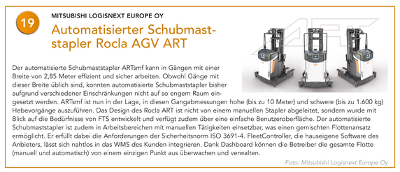 19 Mitsubishi Logisnext Europe Oy | Automatisierter Schubmaststapler Rocla AGV ART 19 Mitsubishi Logisnext Europe Oy | Automatisierter Schubmaststapler Rocla AGV ART