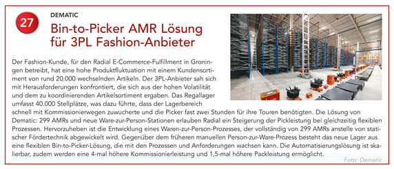 27 Dematic | Bin-to-Picker AMR Lösung für 3PL Fashion-Anbieter 27 Dematic | Bin-to-Picker AMR Lösung für 3PL Fashion-Anbieter
