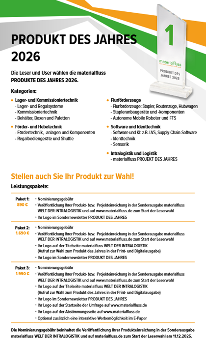 materialfluss Produkte des Jahres 2026 - Download Mediainformationen